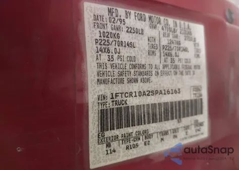 1995 Ford Ranger from USA, damaged, VIN 1FTCR10A2SPA16163